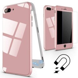 iPhone 8 / 7 Fully Protective Magnetic Absorption Technology Case With Free Tempered Glass (Pink)